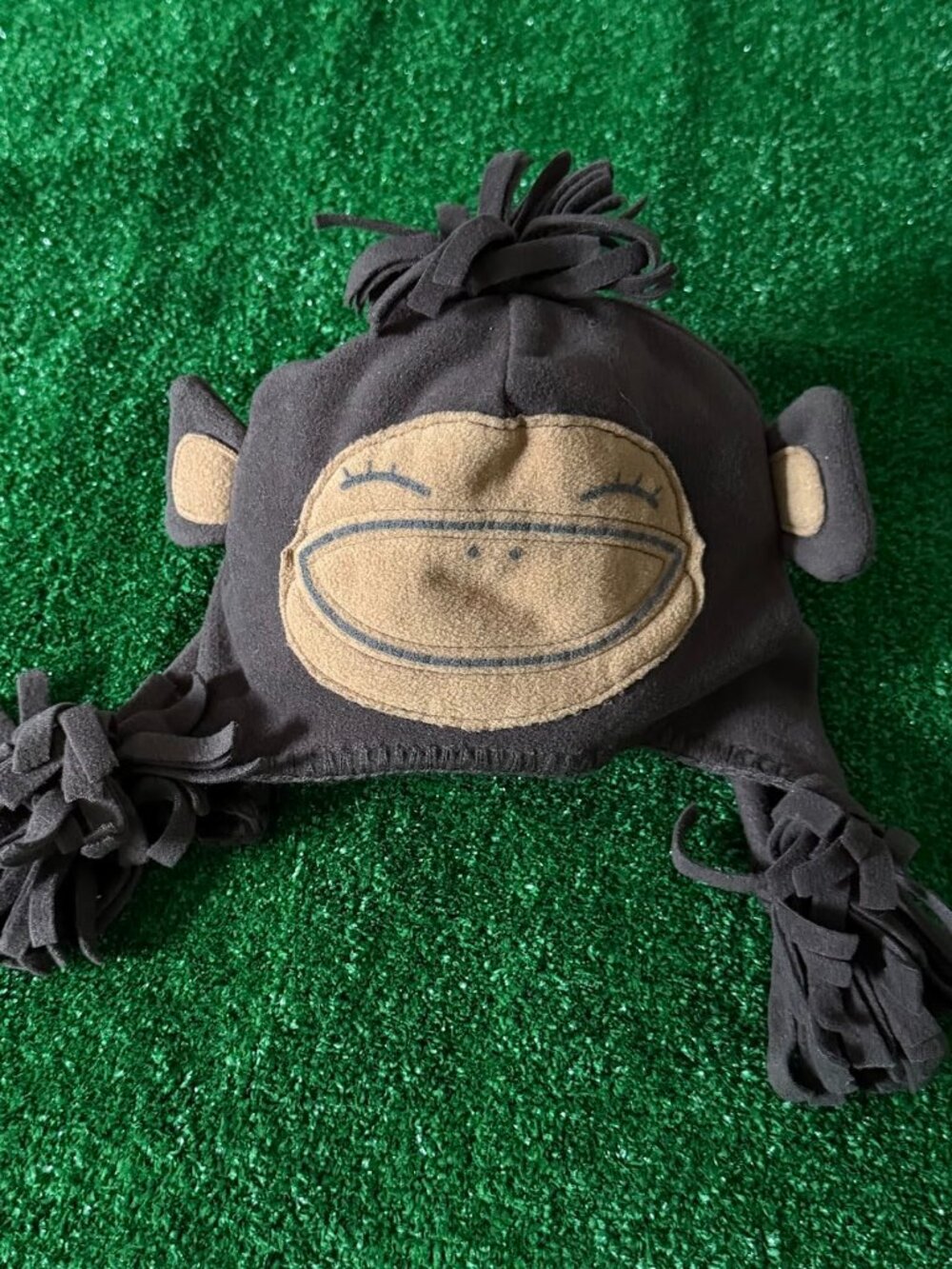 Old Navy Kids Novelty Monkey Animal Trapper Hat Brown Fleece Pom-Pom Beanie S-M